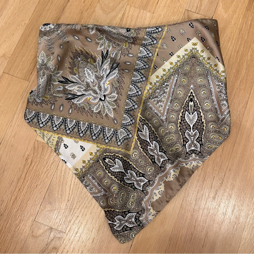 Brown and cream silk scarf top